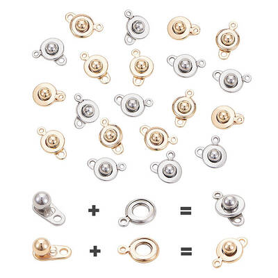 20 Sets 2 Colors Snap Button Clasps Closure Fastener Clasp Ball & Socket Snap for Necklace Bracelet DIY Craft