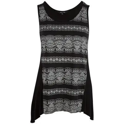 Lace Print Sleeveless Tunic - Blue - S