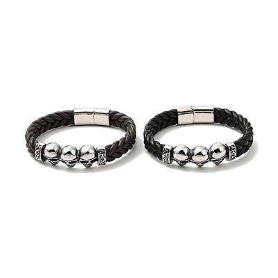 304 Stainless Steel Beaded Link Bracelet with Magnetic Clasp for Men Women