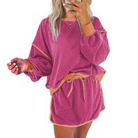 Mntaor Women's Contrast Loose Long Sleeve Pullover and Lace-Up Waist Skort Set-Comfortable Fit for Chic Occasions