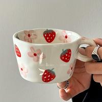 Strawberry Pattern Ceramic Coffee Cup, Creative Art Design Coffee Mug, Reusable Drinkware for Home Office Use, Gift for Girlf...