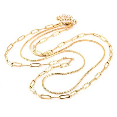304 Stainless Steel Double Layer Paperclip Chain & Square Snake Chain Necklaces for Women