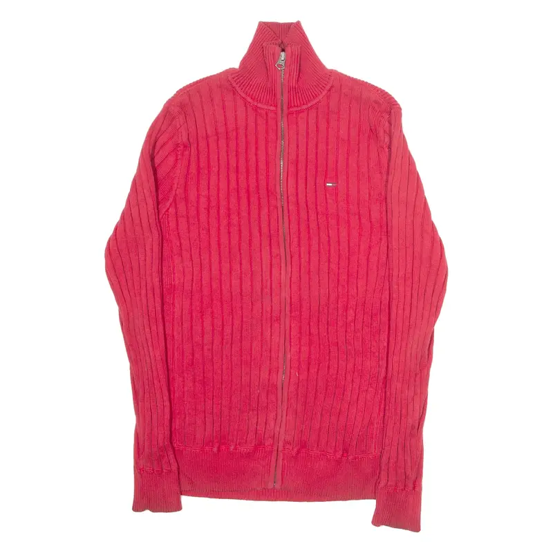 TOMMY HILFIGER Mens Jumper Red High Neck Tight Knit S