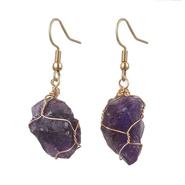 Natural Amethyst & 304 Stainless Steel Dangle Earrings for Women