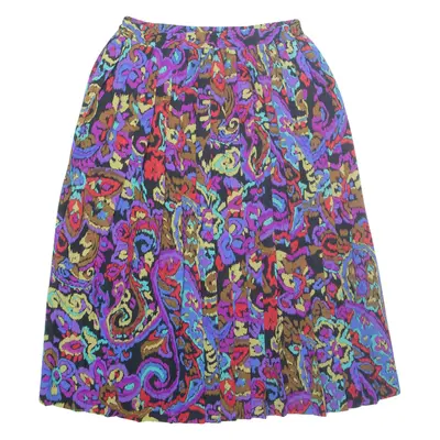 Womens Pleated Skirt Purple Midi Crazy Pattern M