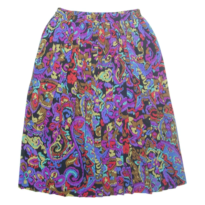 Womens Pleated Skirt Purple Midi Crazy Pattern M