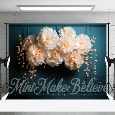 Teal Pompoms Trim Moulding Wall Fine Art Backdrop - Aperturee