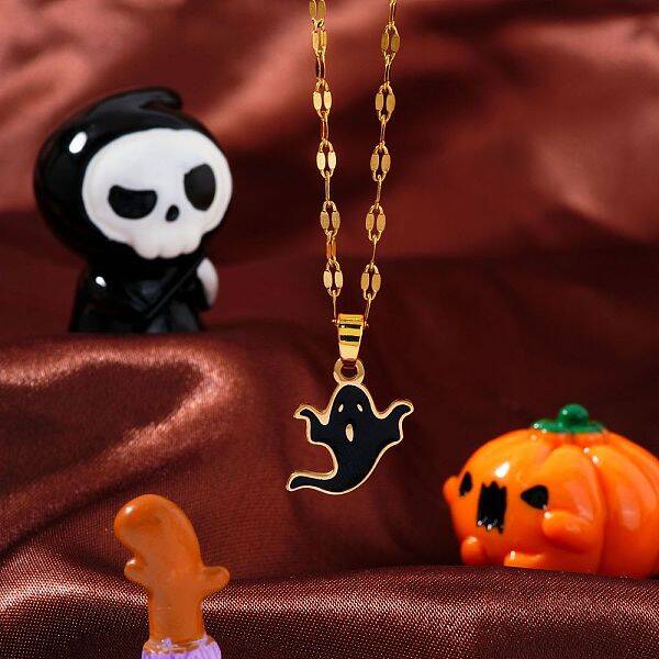 Halloween Stainless Steel Enamel Pendant Necklaces