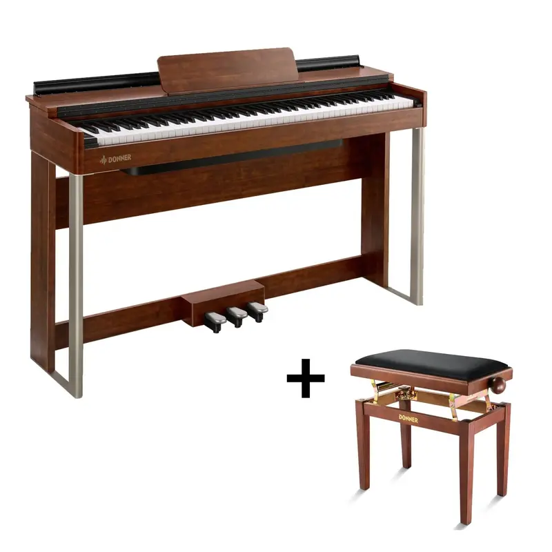 Donner DDP-200 Graded Hammer Action Digital Piano - Piano+Adjustable Height Bench / Brown