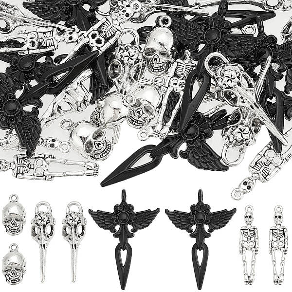 40Pcs 4 Styles Tibetan Style Alloy Pendants