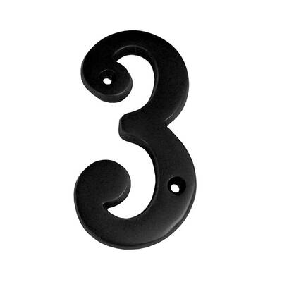 Better Home Products 4 Solid Brass House Number #3, Matte Black