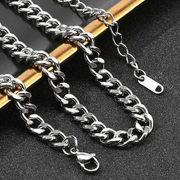 304 Stainless Steel Cuban Link Chain Necklaces for Women Men