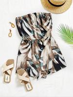 Women's All Over Print Bandeau Romper, Casual Sleeveless Jumpsuit for Summer, Boho Fashion Bohemian Women's Clothes for Beach...