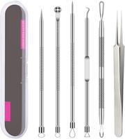Pimple Popper Tool Kit - 6 Pcs Blackhead Remover Acne Needle Tools Set with Silver Blemish Extractor for Nose and Face Skin S...