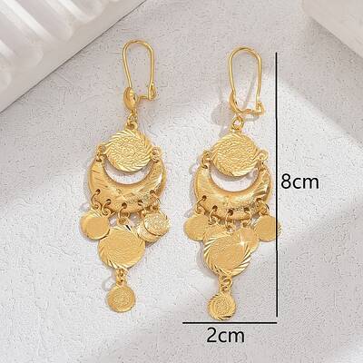 Vintage Middle Eastern Ramadan Moon Tassel Earrings Women's Ear Accessories.