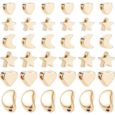 BENECREAT 48Pcs Mixed Style Star Moon Heart Spacer Loose beads 18K Gold Plated Brass Beads for DIY Jewelry Craft Making