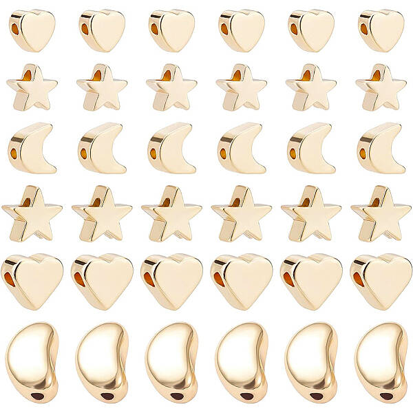 BENECREAT 48Pcs Mixed Style Star Moon Heart Spacer Loose beads 18K Gold Plated Brass Beads for DIY Jewelry Craft Making