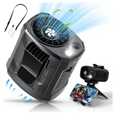 Portable Rechargeable Fan with LED Light & 16H Runtime, 4-Speed 10000RPM Turbo Cooling 4-in-1 Waist/Neck/Desk Fan for Camping...