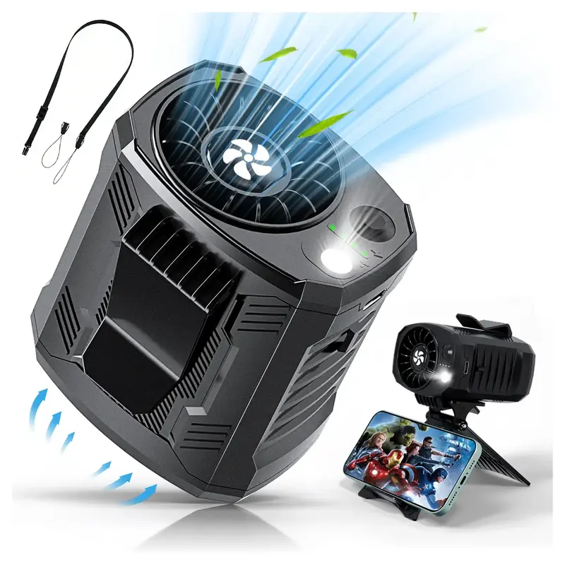 Portable Rechargeable Fan with LED Light & 16H Runtime, 4-Speed 10000RPM Turbo Cooling 4-in-1 Waist/Neck/Desk Fan for Camping...