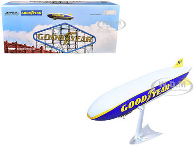 Zeppelin NT Aircraft Goodyear Blimp - Wingfoot One (N1A) Gray and Blue with Yellow Stripes 1/200 Diecast Model Airplane by ...