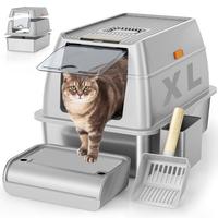 Stainless Steel Cat Litter Box with High Sided Enclosure & Scoop, XL Extra Large, Removable Metal, Anti-Leakage, Non-Sticky, ...