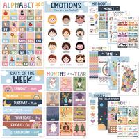 Educational Posters for Preschoolers, 16 Laminated Charts 11x17 Inches Adhesive Stickers Board for Toddlers Learning Tools Ho...