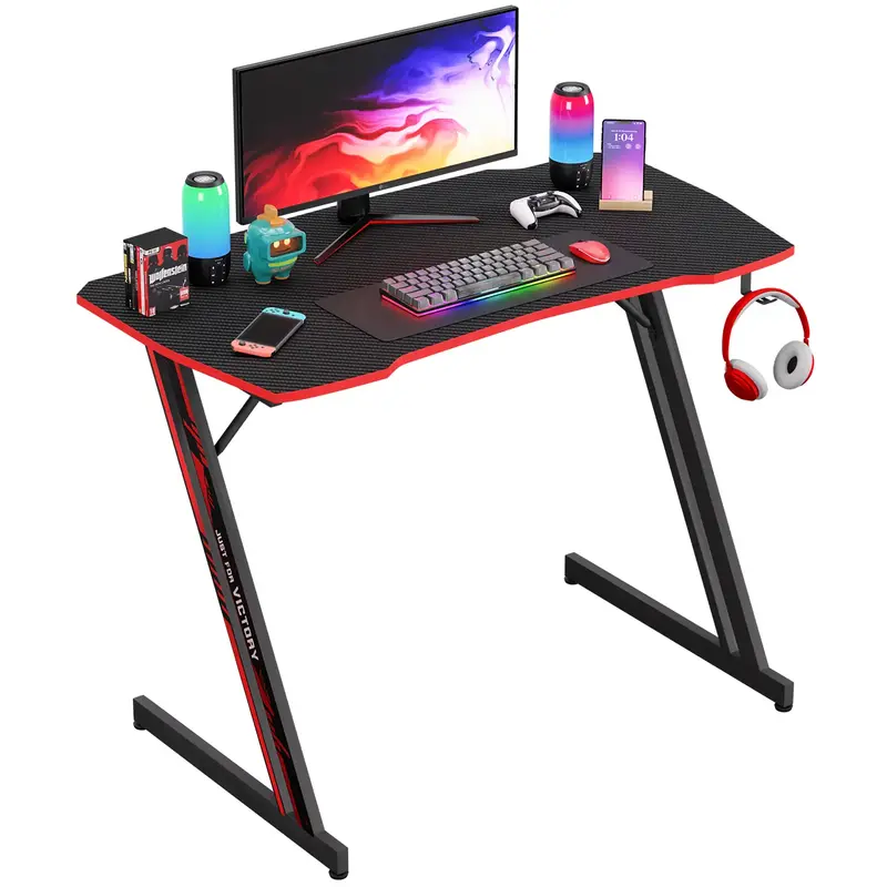 39.4 Inch Gaming Desk Z Shaped Carbon Fiber Surface Desktop Computer Table PC Workstaion Gaming Table with Headphone Hook com...