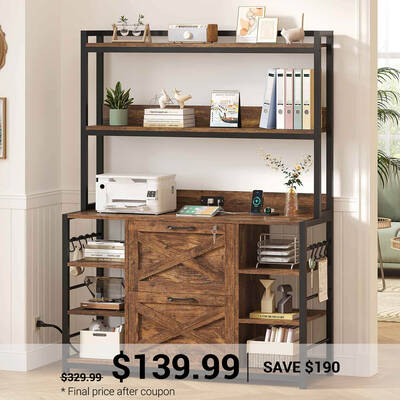 SEDETA ® File Cabinet Vertical Filing Cabinet with Lock for Home Office with Charging Station Rustic Brown Home Office Furni...