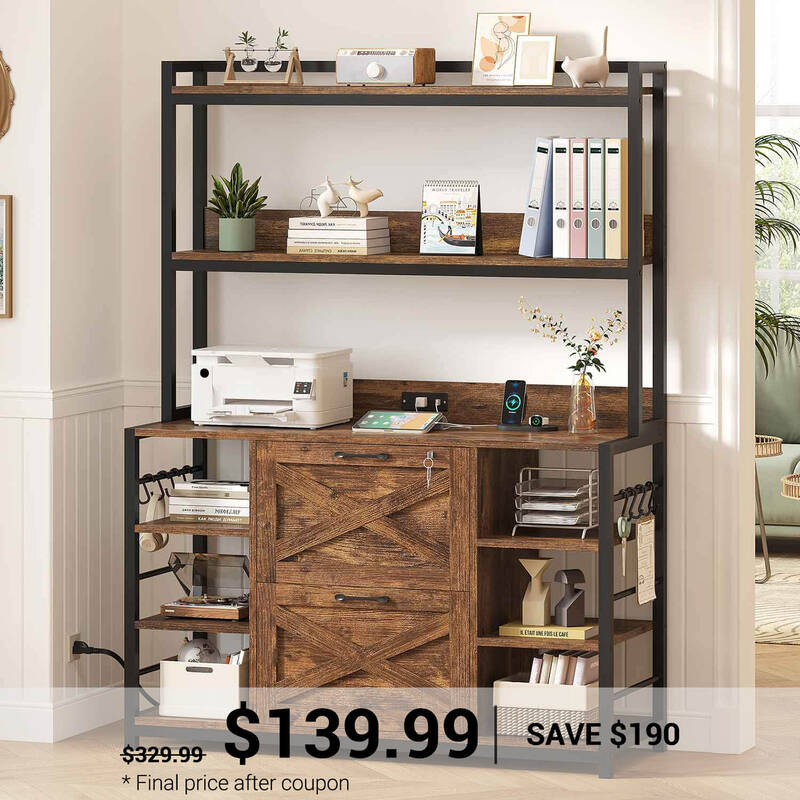 SEDETA ® File Cabinet Vertical Filing Cabinet with Lock for Home Office with Charging Station Rustic Brown Home Office Furni...