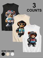 Men's Bear Print Tank Top, Regular Fit Casual Street Sleeveless Top for Summer, Men's Top for Daily Wear, Socks