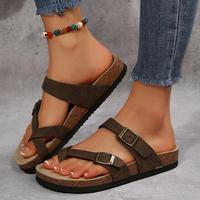 Women's Slide Sandals Open Toe Adjustable Slip On Slippers Cork Footbed Comfort Summer