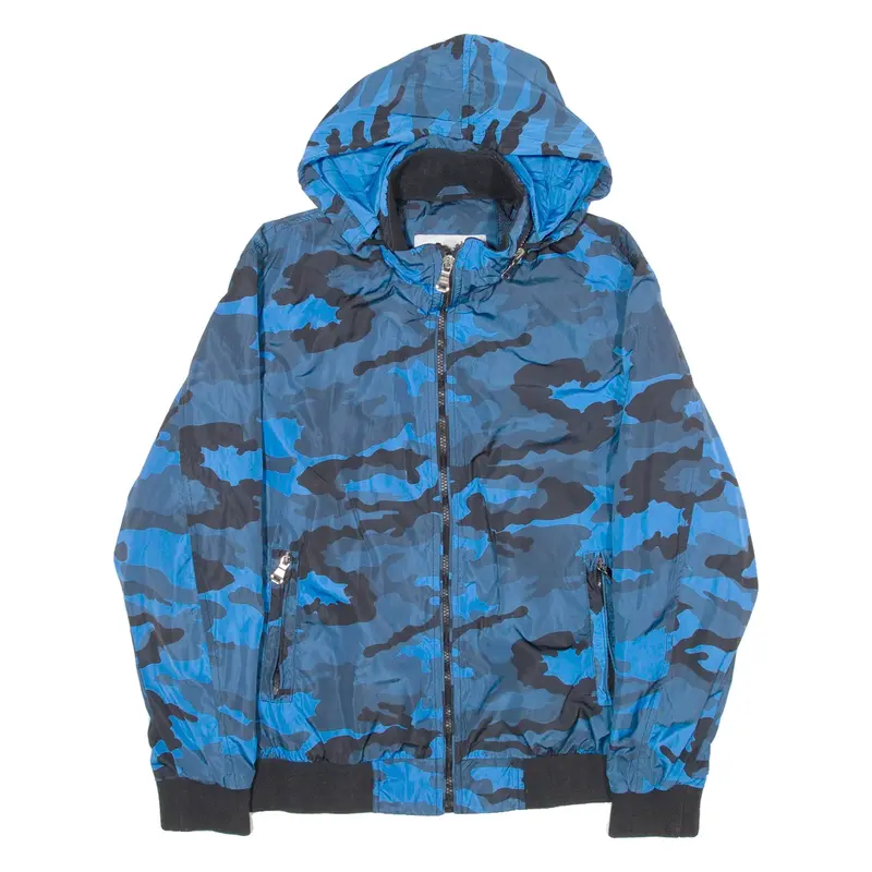 VALENTINO Mesh Lined Mens Jacket Blue Hooded Camouflage XL