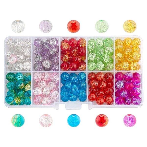 Spray Painted Transparent Crackle Glass Beads Strands