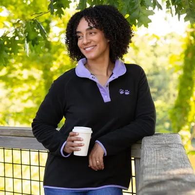 Paw Print Cadet Snap Fleece Pullover - Lavender - L