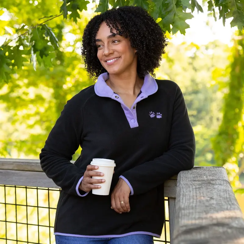 Paw Print Cadet Snap Fleece Pullover - Lavender - L