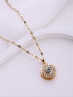 Unisex Fashion Creative Round Shaped Artificial Zircon Decor Eye Design Pendant Necklace, Casual Versatile Party Accessories,...