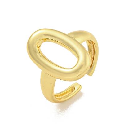 Rack Plated Brass Oval Open Cuff Ring for Women