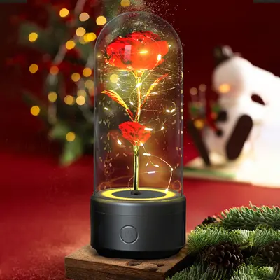 2-in-1 Rose Flowers LED Light & Bluetooth Speaker | Color: Black Base Red Flower