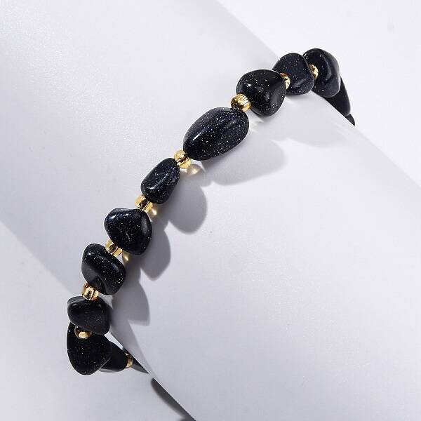 Synthetic Blue Goldstone Beaded Bracelets for Women