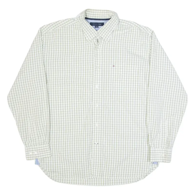TOMMY HILFIGER Mens Shirt Cream Check Long Sleeve L