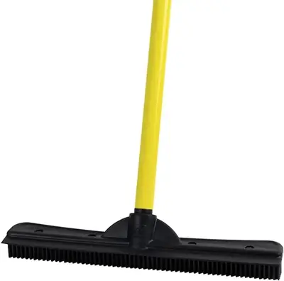 Pet Hair Removal Brush Original Indoor Pet Hair Rubber Broom with Carpet Rake and Squeegee, Black and Yellow carpet rake rubb...