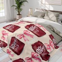 Dr Pepper with Coquette Bow Flat Velvet BlanketMultipurpose Soft Office Bedding Blanket PlushThin Quilt Holiday Gift