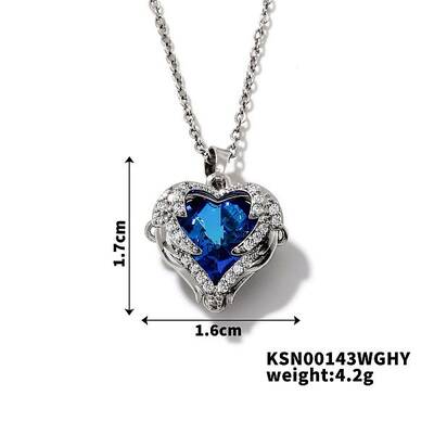 Brass Micro Pave Cubic Zirconia Heart Pendant Necklace Fashion Jewelry