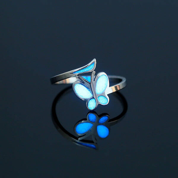 Glow in the Dark Luminous Stainless Steel Butterfly Finger Ring