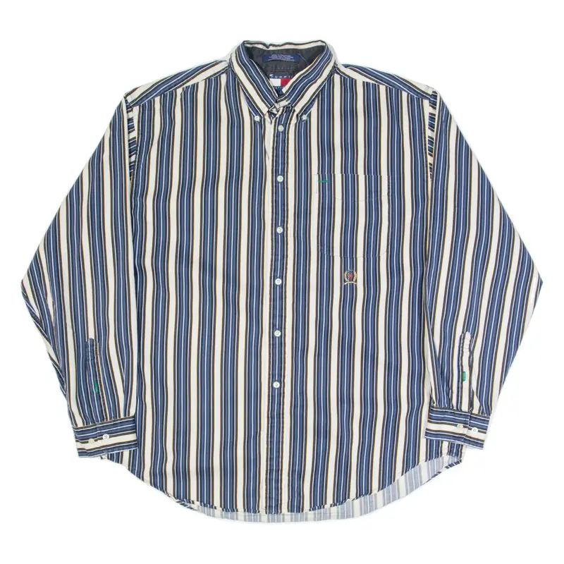 TOMMY HILFIGER Mens Shirt Blue Striped Long Sleeve XL