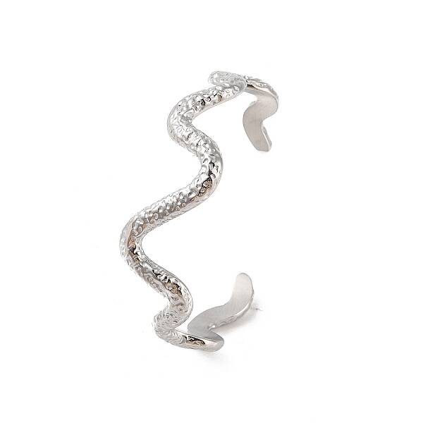 Non-Tarnish 304 Stainless Steel Textured Wavy Open Cuff Bangles for Women