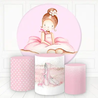Aperturee Girl In Flower Dress Sit Pink Round Birthday Backdrop Kit | Round Party Backdrop | Birthday Backdrop Ideas | Custom...
