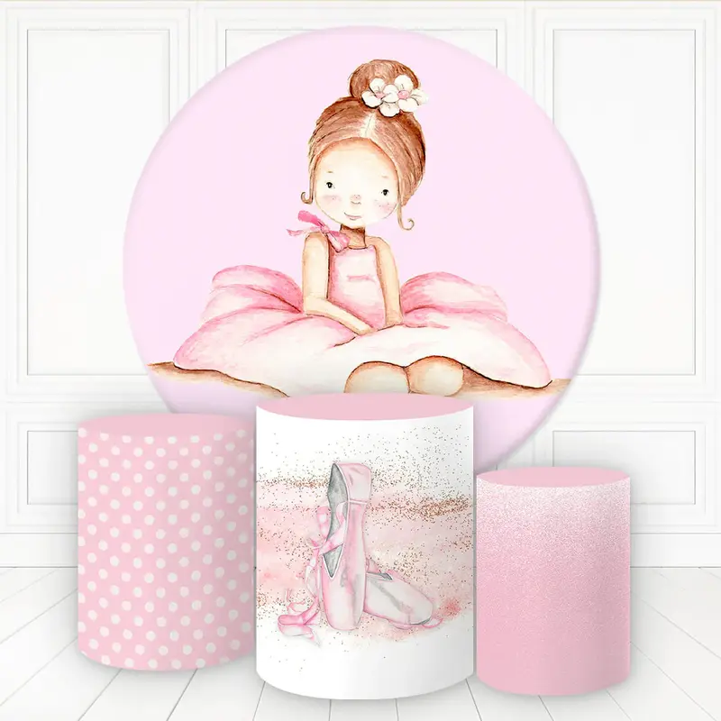 Aperturee Girl In Flower Dress Sit Pink Round Birthday Backdrop Kit | Round Party Backdrop | Birthday Backdrop Ideas | Custom...