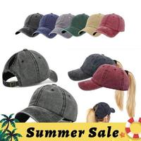 Distressed Wash Ponytail Baseball Cap Hat Breathable Comfortable