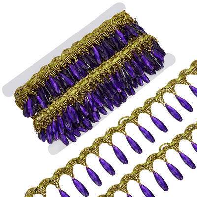 Polyester Lace Ribbon with Plastic Teardrop Charms Tassel